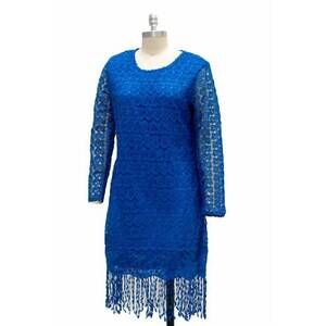 NEW MICHAEL K kora lace fringe hem dress in blue